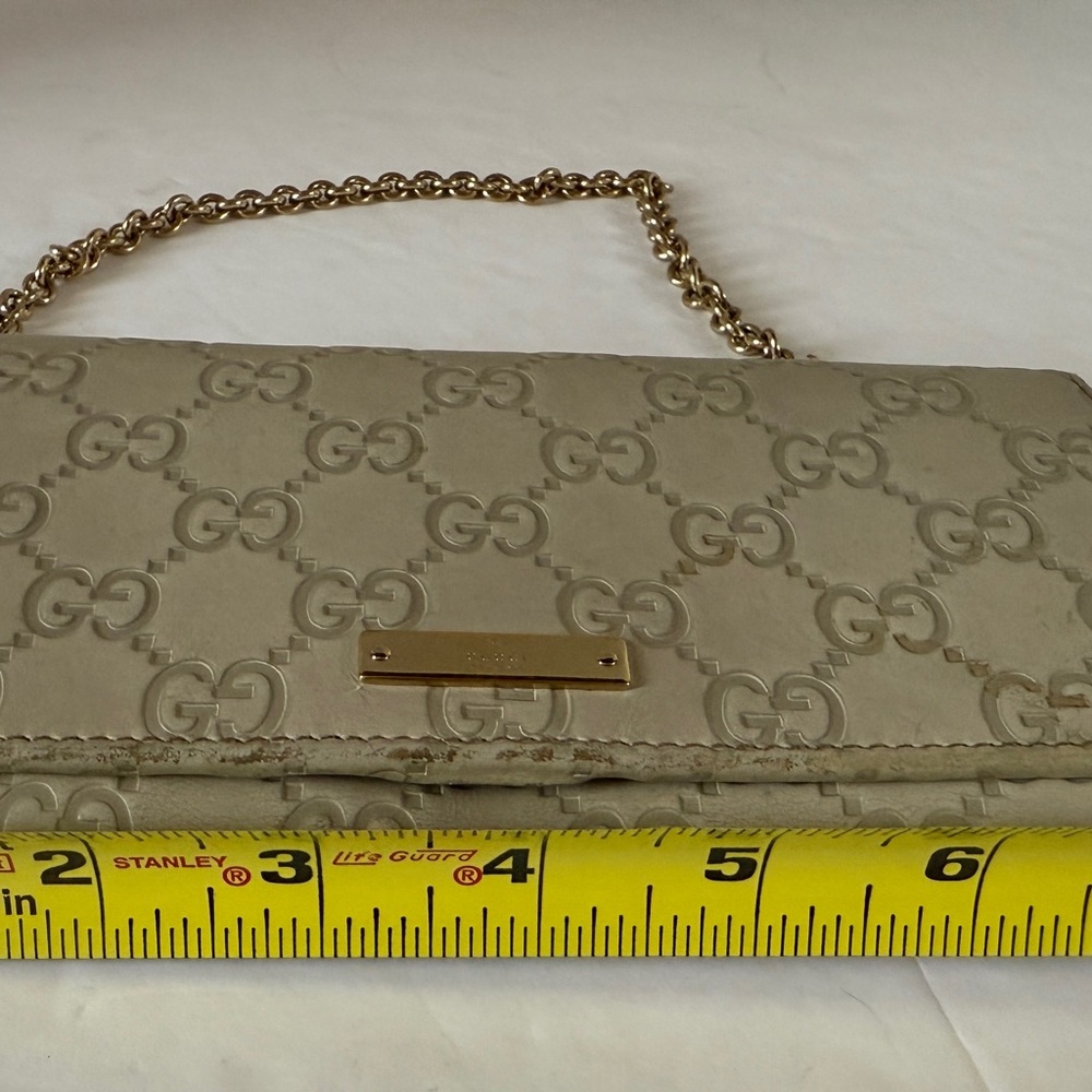 GUCCI Chain Long Wallet  Leather‎ Women Authentic Beige Monogram - Picture 10 of 16